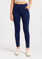Women Navy Blue Lycra Jeggings | 4 Way Stretch Slim Fit Ankle Length Leggings Pant with Pockets