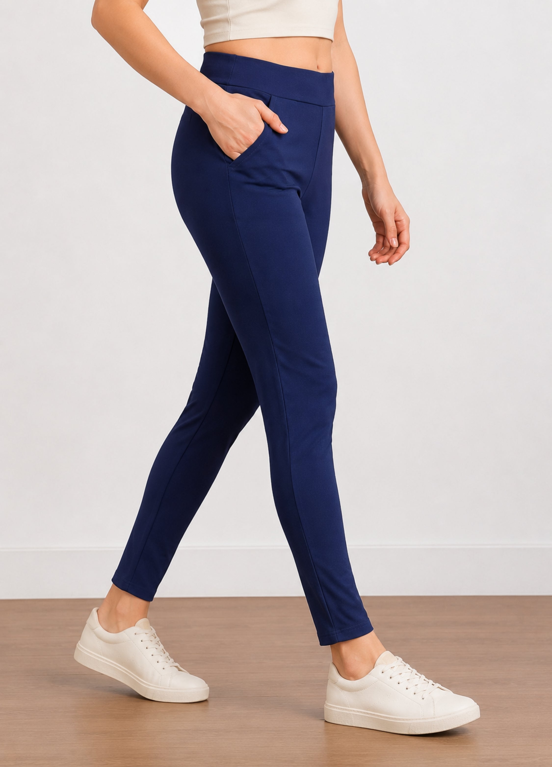 Women Navy Blue Lycra Jeggings | 4 Way Stretch Slim Fit Ankle Length Leggings Pant with Pockets