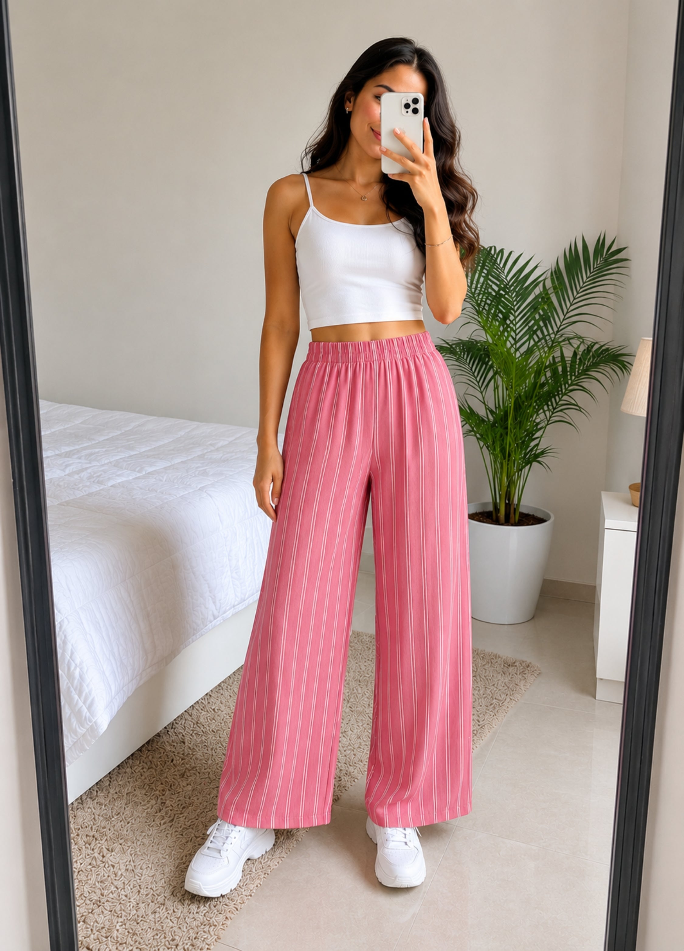 Pink Striped Rayon Palazzo Trousers – Stiner