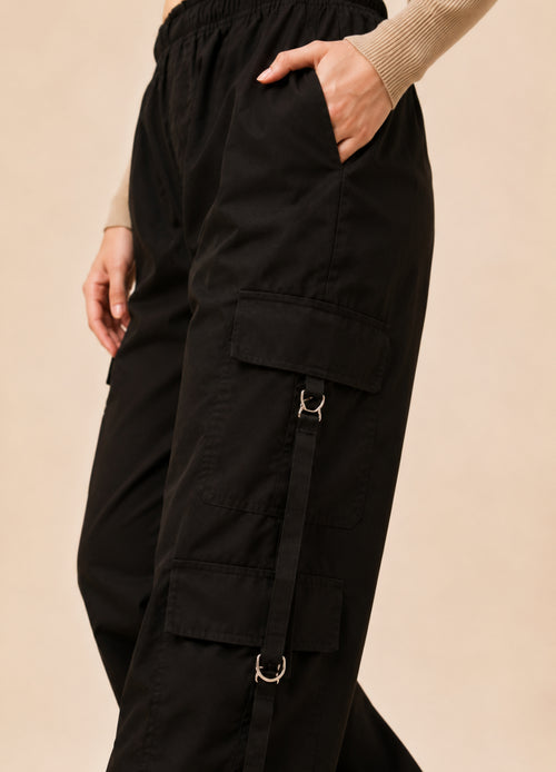 Stiner Women Black Wide Leg Cargo Pants | Multi Pocket Utility Cargo