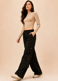 Stiner Women Black Wide Leg Cargo Pants | Multi Pocket Utility Cargo