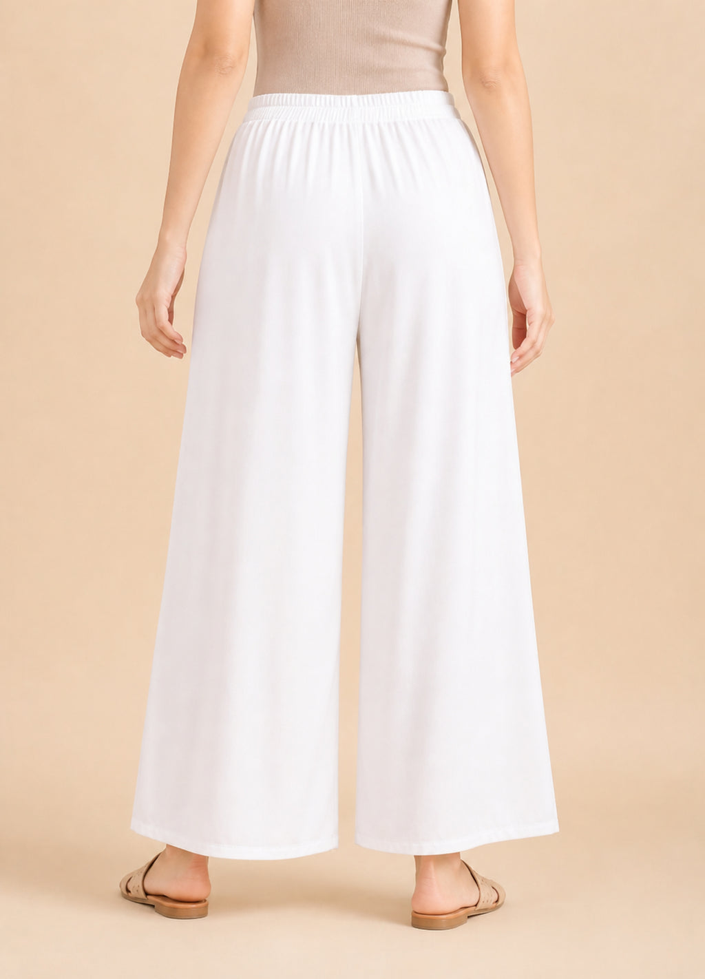 White Rayon Wide-Leg Palazzo for Women