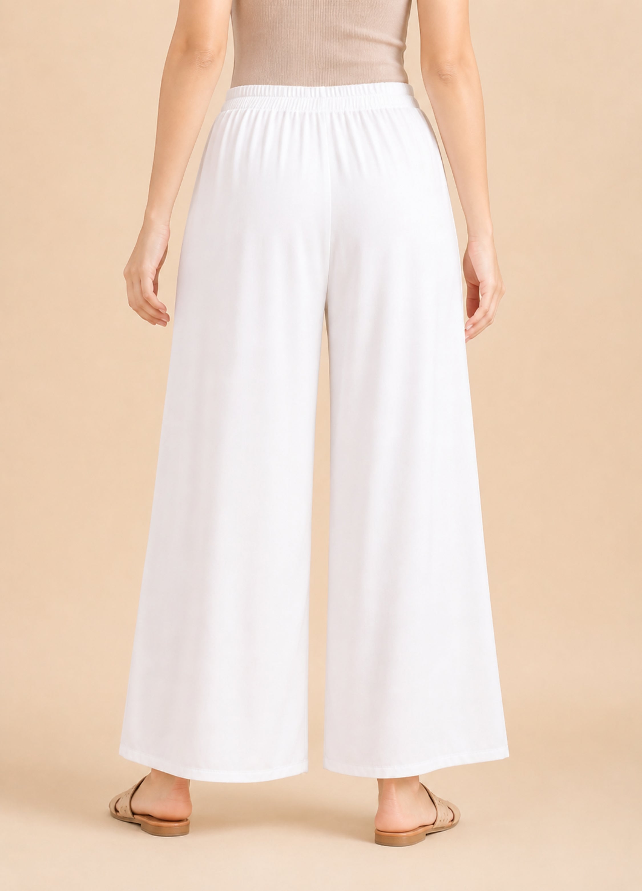 White Rayon Wide-Leg Palazzo for Women