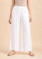 White Rayon Wide-Leg Palazzo for Women