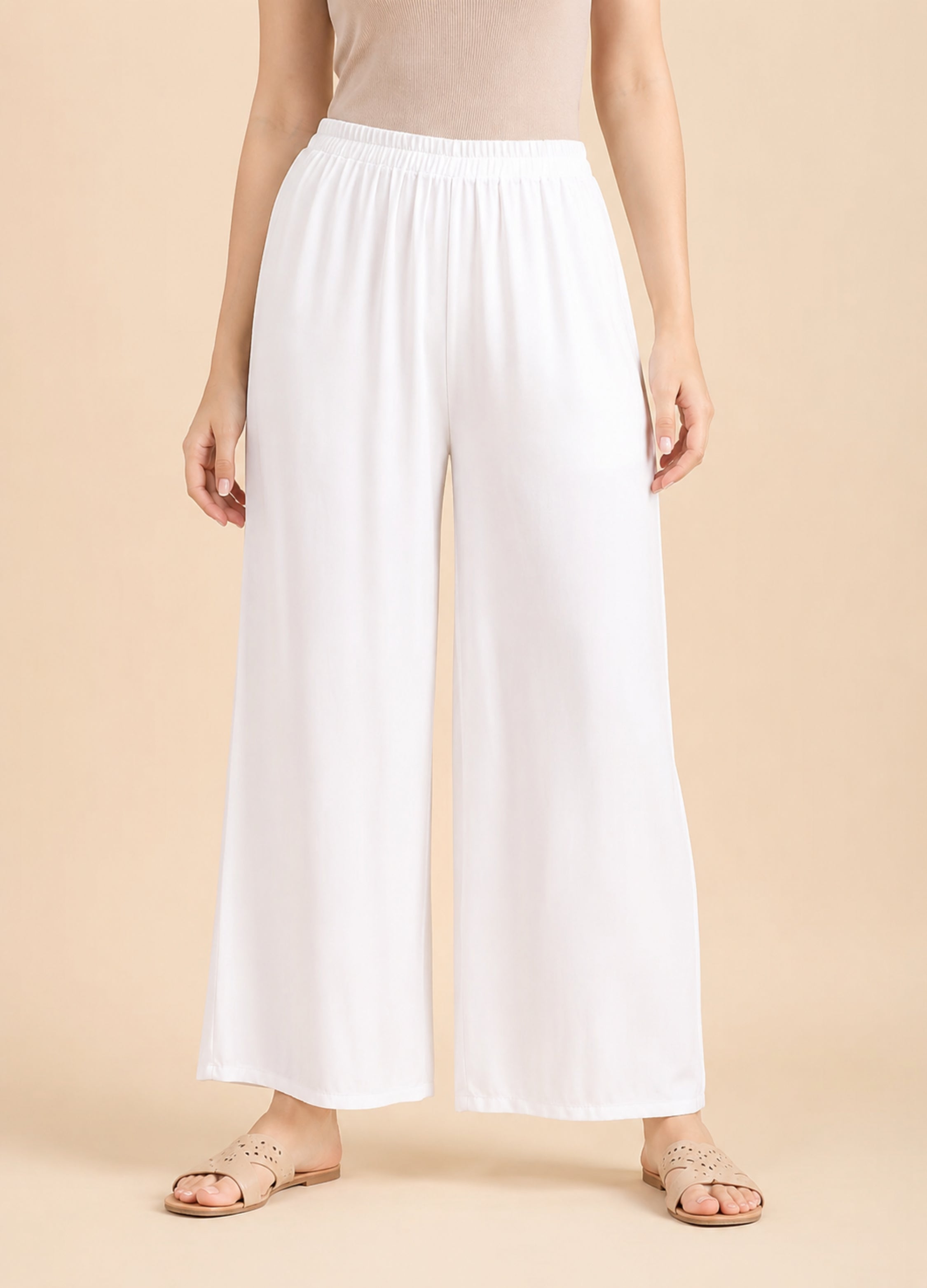 White Rayon Wide-Leg Palazzo for Women