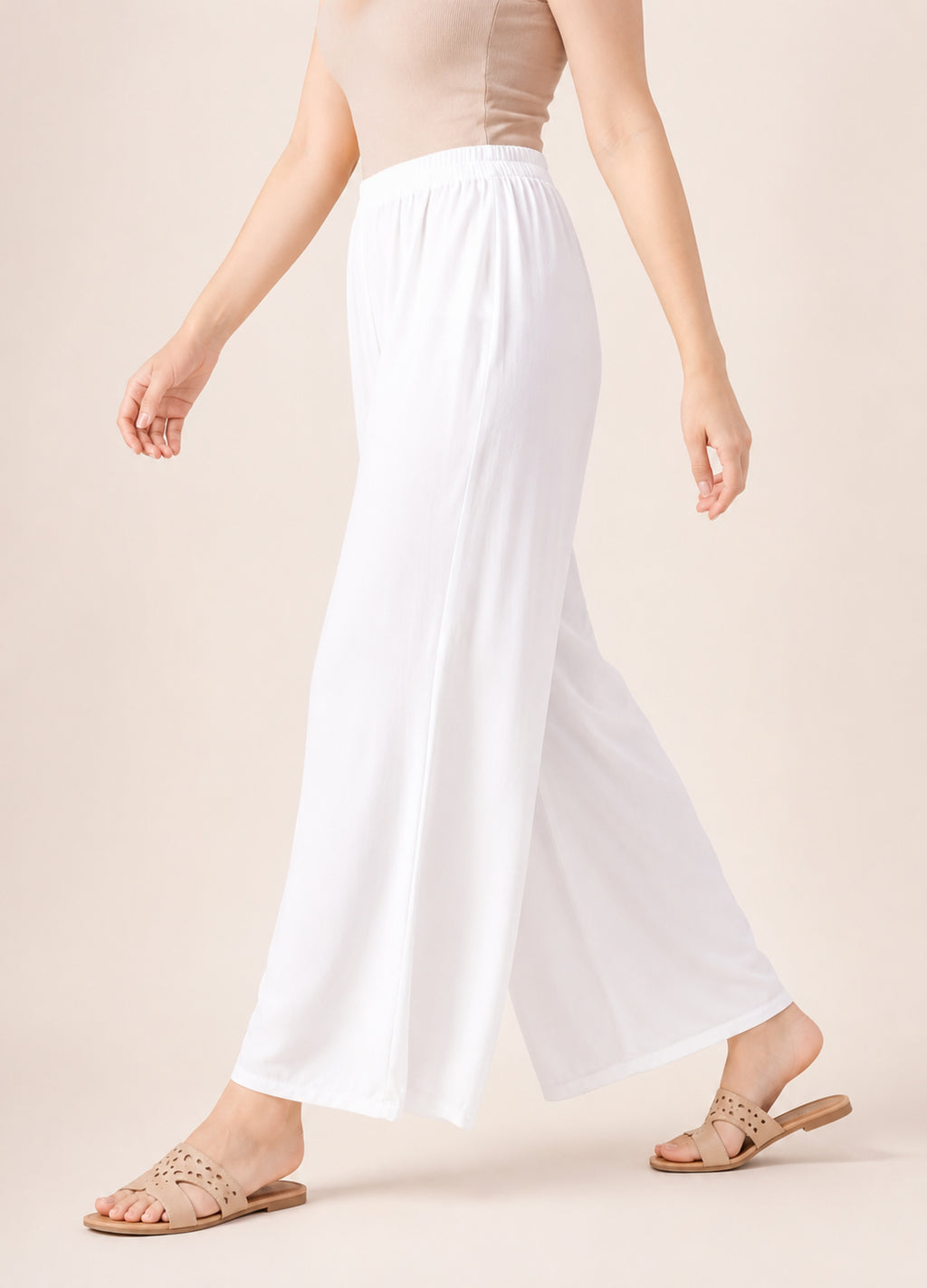 White Rayon Wide-Leg Palazzo for Women