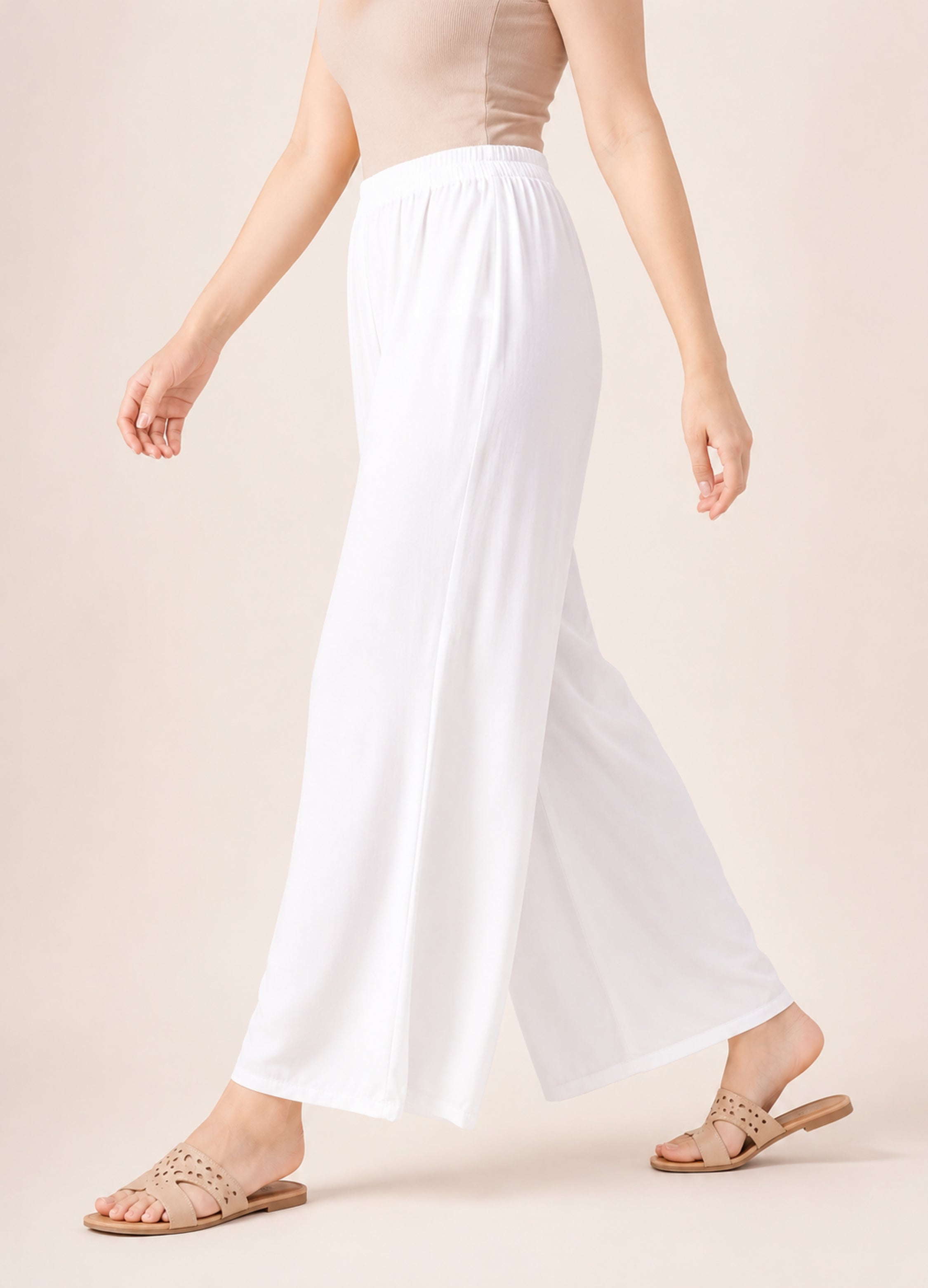 White Rayon Wide-Leg Palazzo for Women