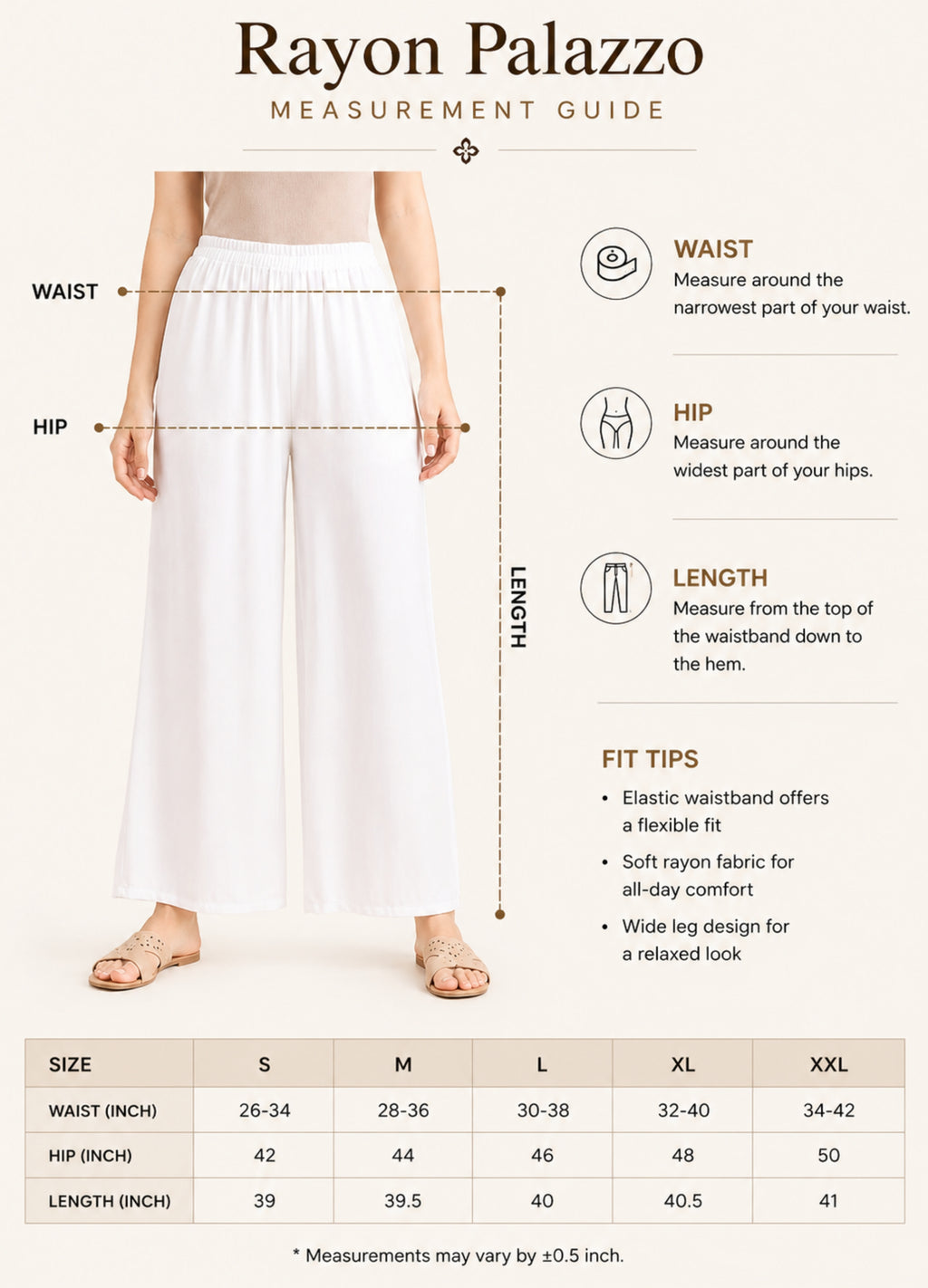 White Rayon Wide-Leg Palazzo for Women