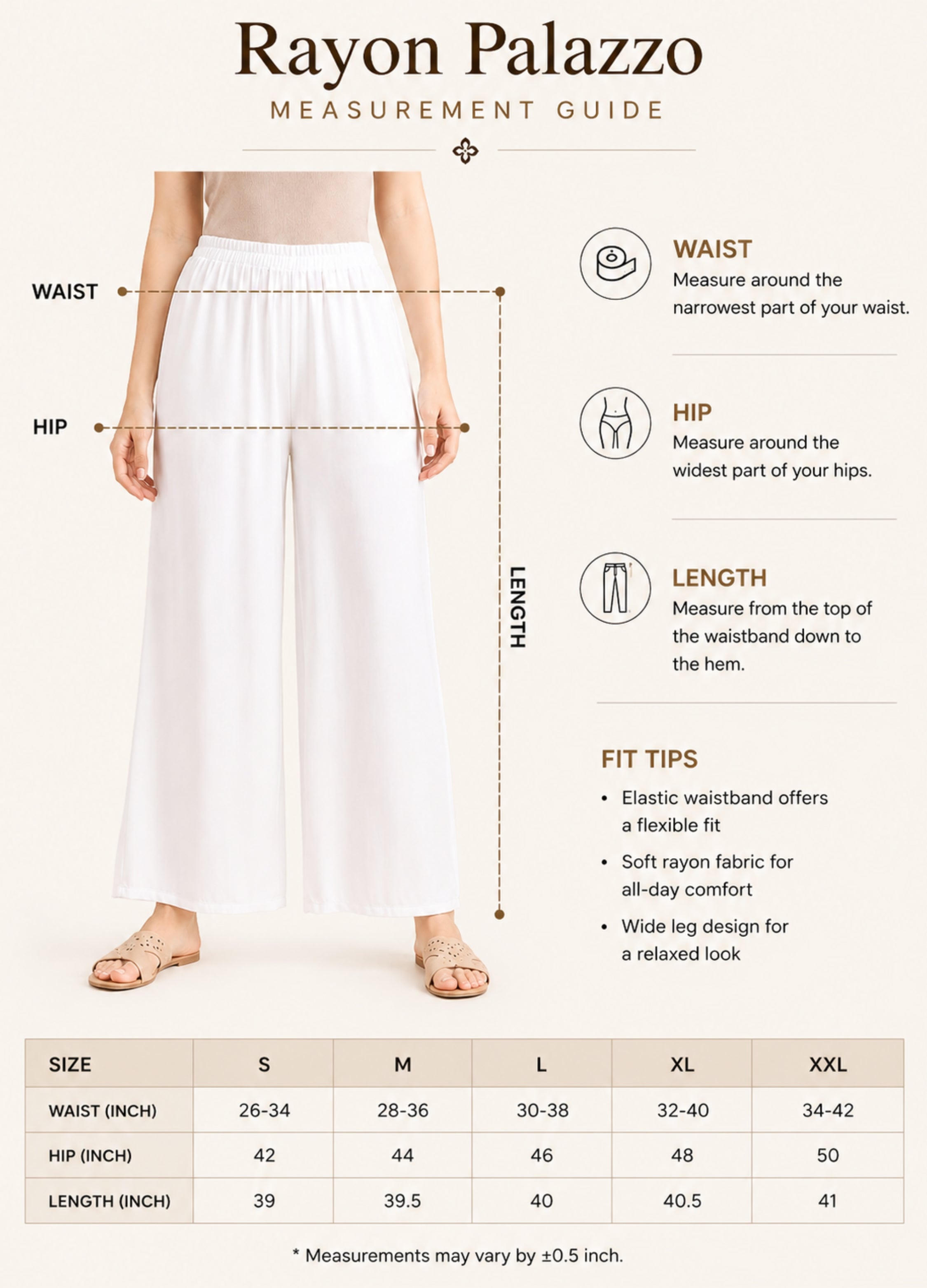 White Rayon Wide-Leg Palazzo for Women